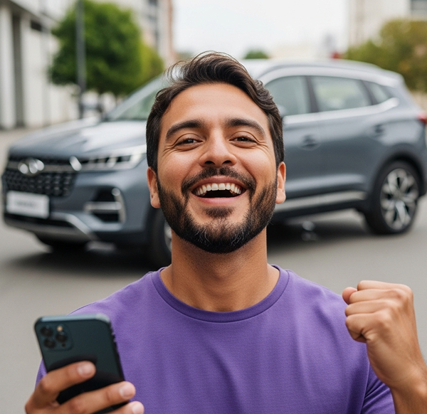 Homem feliz comemorando